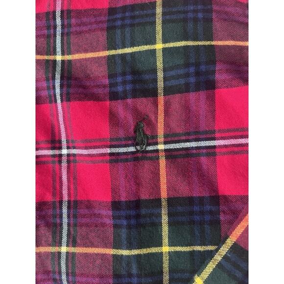 Polo Ralph Lauren Flannel Button Down Shirt Size Large Long Sleeve Red Blue - Picture 2 of 10